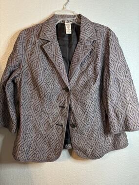 Covington Gray Greek Key Embroidered Linen Blend Blazer Jacket Women's 16-18W